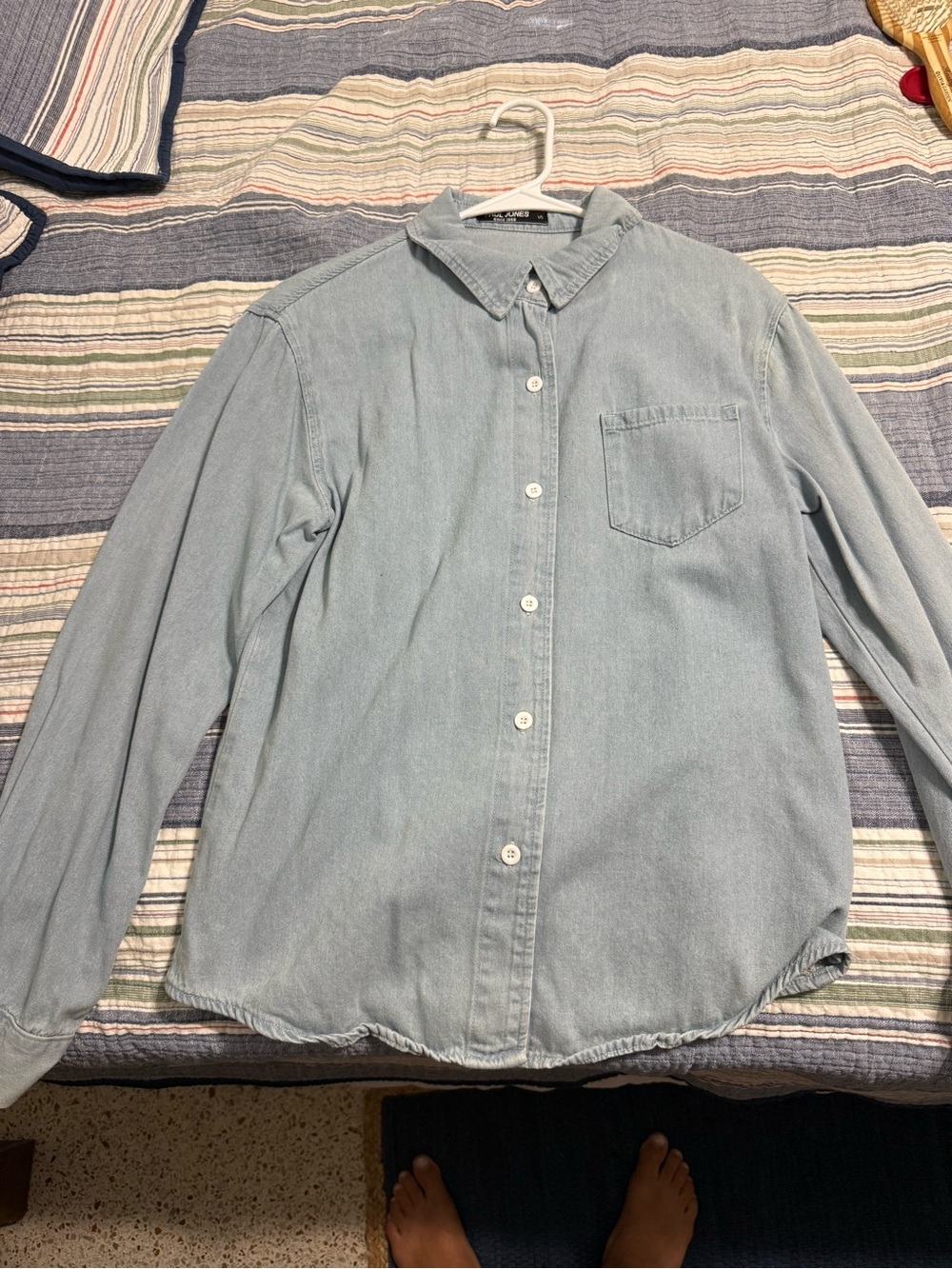 Light Blue Denim Button-Up Shirt - Classic Casual